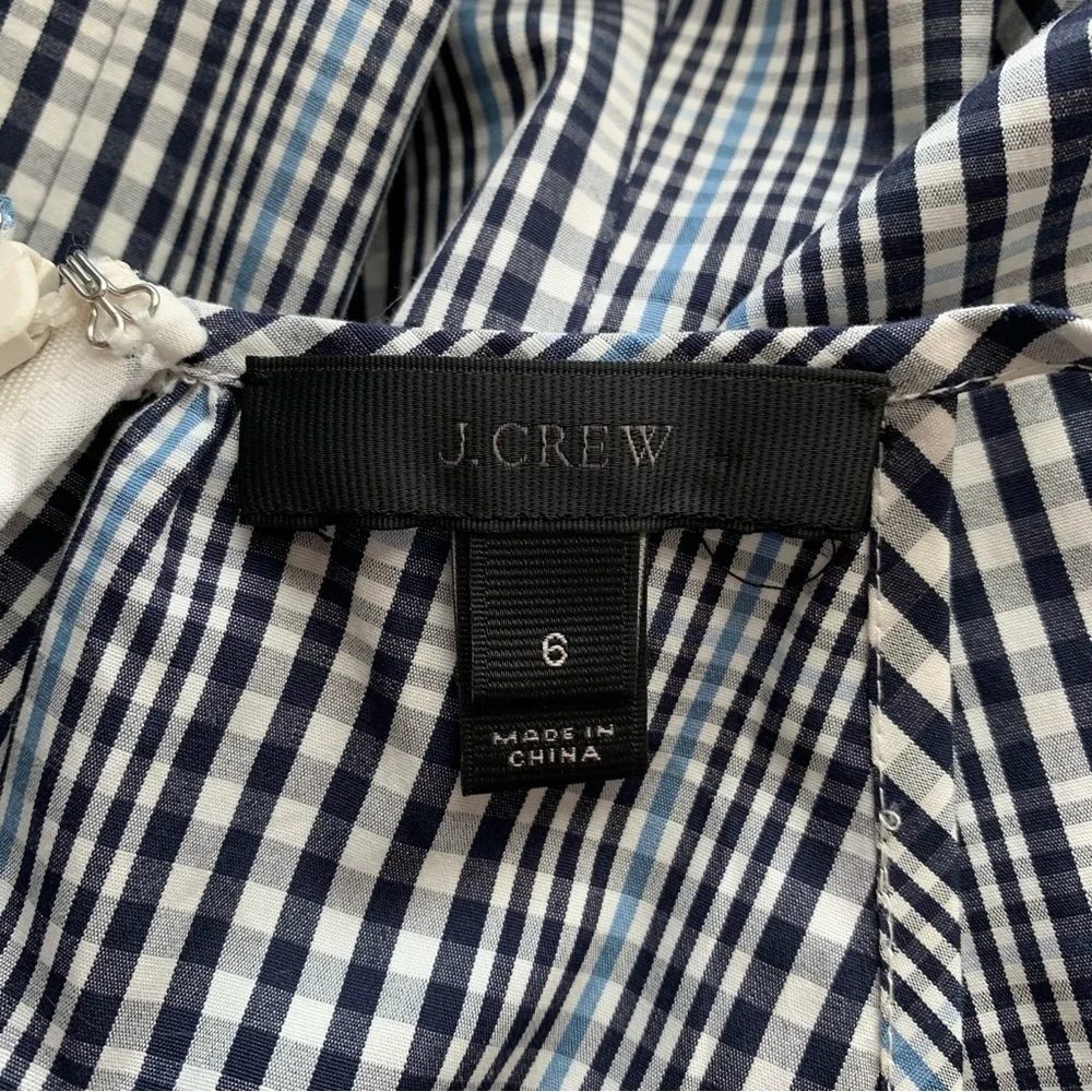 SOLD! J CREW 6 Navy Blue Plaid Flutter Hem Flounce Halter V Neck Shift Dress - Picture 13 of 15